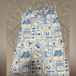 Altar'd State Blue and White Tropical Print Skirt